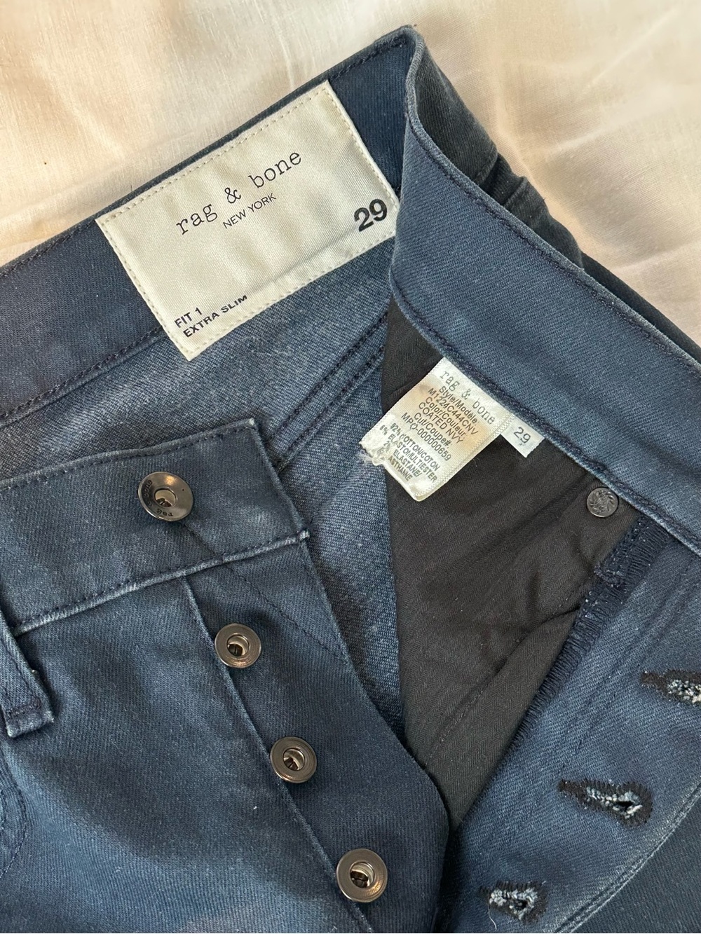 rag & bone Men's Skinny Jeans in Coated Navy - Picture 3 of 6